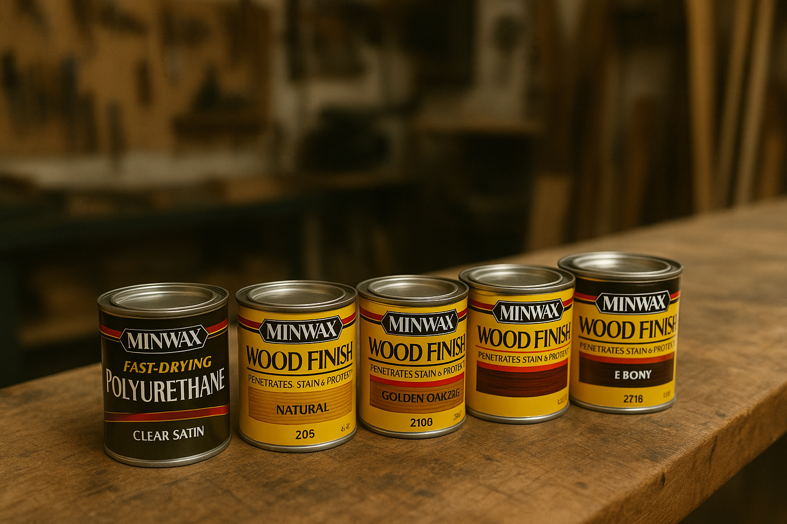 Photo of various Minwas brand wood finishes